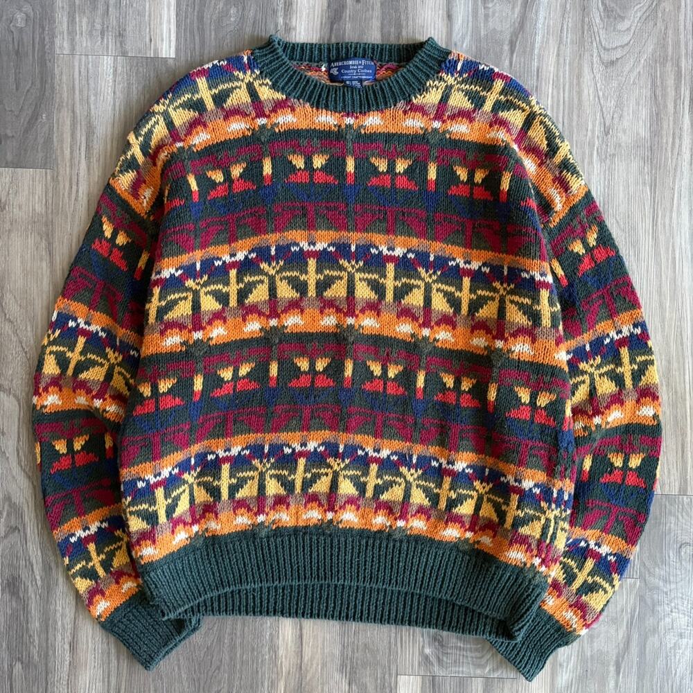 Vintage Abercrombie & Fitch Sweater Men's Size L Fair Isle 1980s RARE